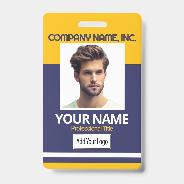 Employee / School Photo Badge- YW-Gold & Navy Blue ID Badge (Front)