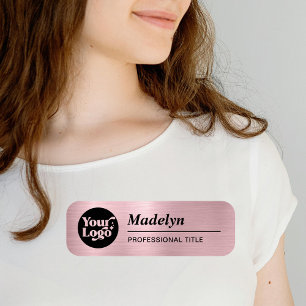 Employee Script Logo Metallic Rose Gold Magnetic  Name Tag