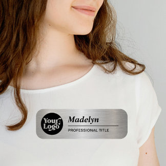 Employee Script Logo Metallic Silver Magnetic Name Tag