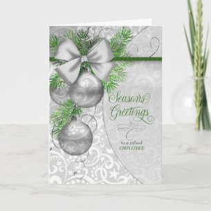 Employee Season's Greetings Silver Ornaments Holiday Card