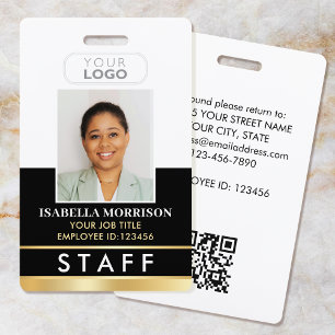 Employee Staff ID Name Logo Black Gold Gradient Badge