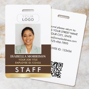 Employee Staff ID Name Logo Brown Gold Gradient Badge