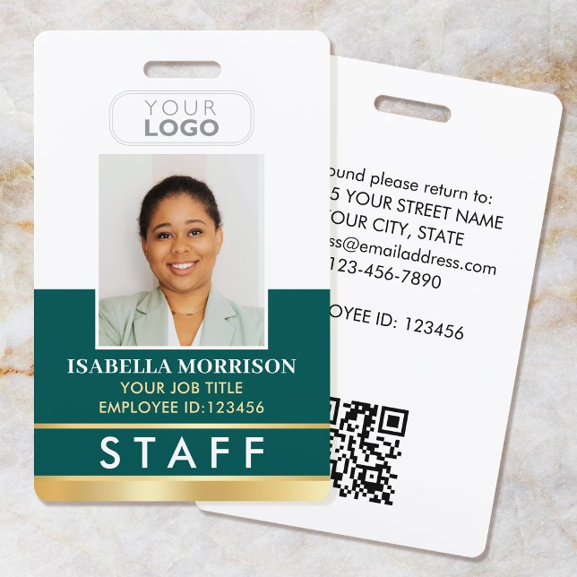 Employee Staff ID Name Logo Green Gold Gradient ID Badge (Creator Uploaded)