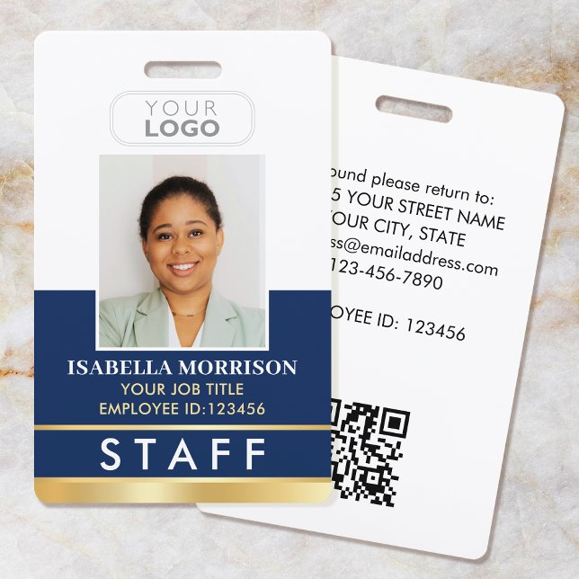 Employee Staff ID Name Logo Navy Gold Gradient ID Badge (Creator Uploaded)