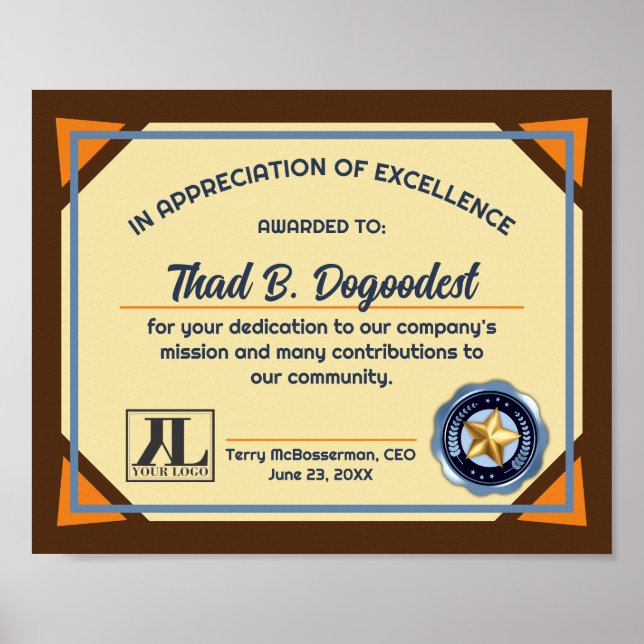 Employee volunteer recognition excellence cert poster (Front)