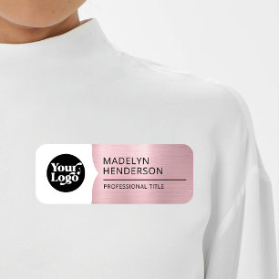 Employee White Metallic Rose Gold Logo Magnetic Name Tag
