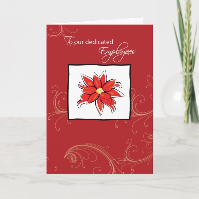 Employees Appreciation Poinsettia on Red Holiday Card (Front)