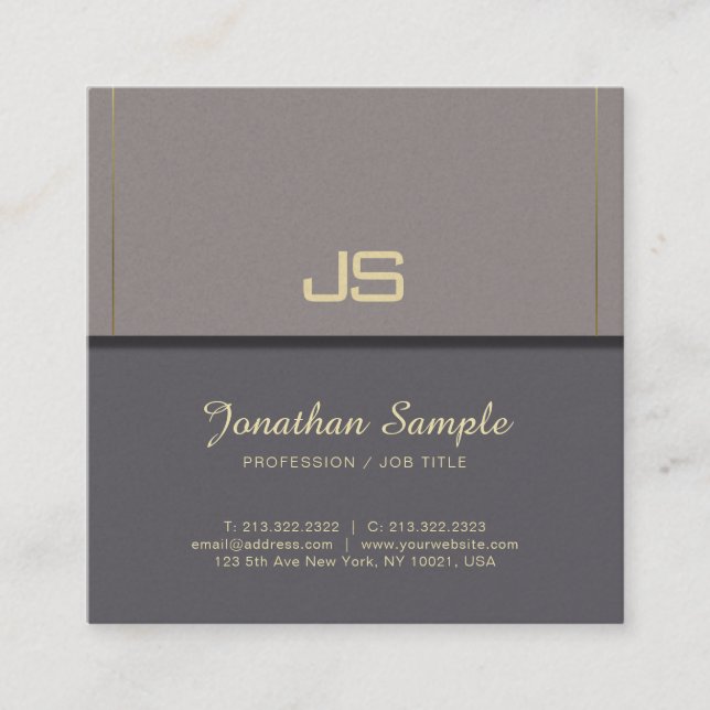 Employer Businessman Elite Monogram Plain Luxe Square Business Card (Front)