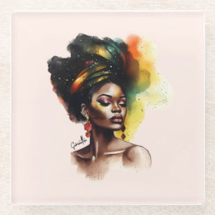 Empowered African-American Woman (2) Glass Coaster