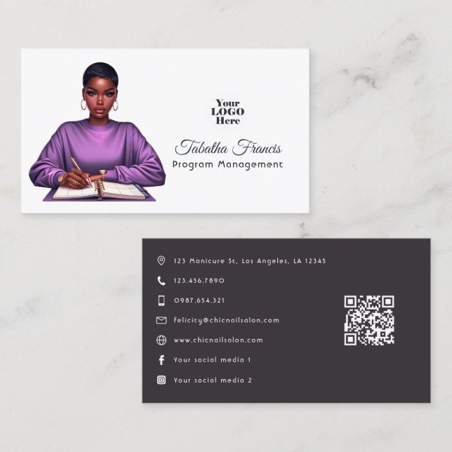 Empowered Afro Black Woman Boss Leadership Art Business Card (Front/Back)