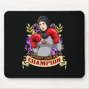 Empowered Arab Hijab Woman Boxing Kickboxing Girl  Mouse Pad