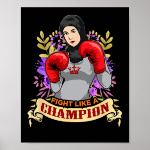 Empowered Arab Hijab Woman Boxing Kickboxing Girl Poster