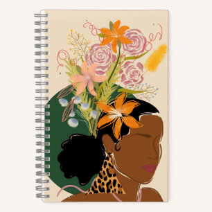 Empowered Black Woman with Leopard Print Earrings  Notebook