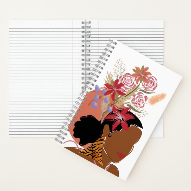 Empowered Black Woman with Tiger Print Earrings  Notebook (Inside)