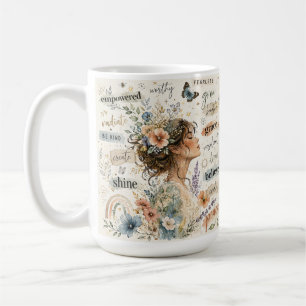 Empowered floral affirmation watercolor artwork coffee mug