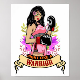 Empowered Latina Woman Boxing Kickboxing Girl Fitn Poster