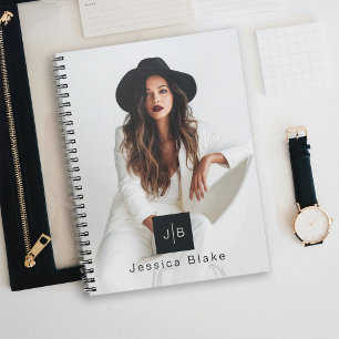 Empowered Modern Woman Entrepreneur Monogram Photo Notebook