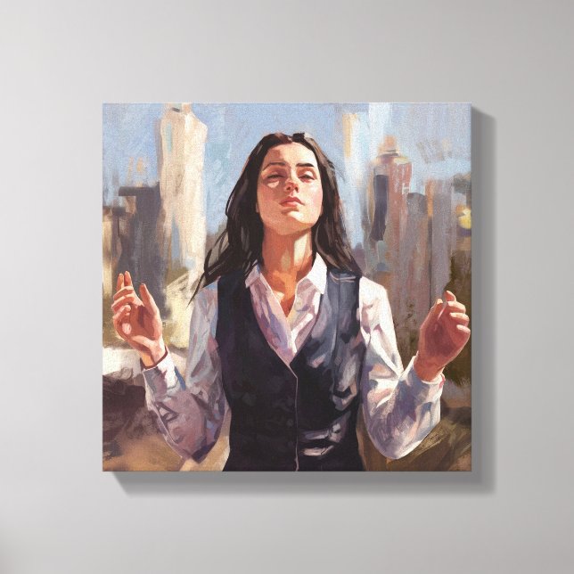Empowered Woman in Urban Landscape - Abstract  Canvas Print (Front)