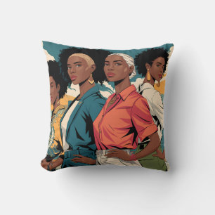 Empowered Women in Urban Fashion Cushion