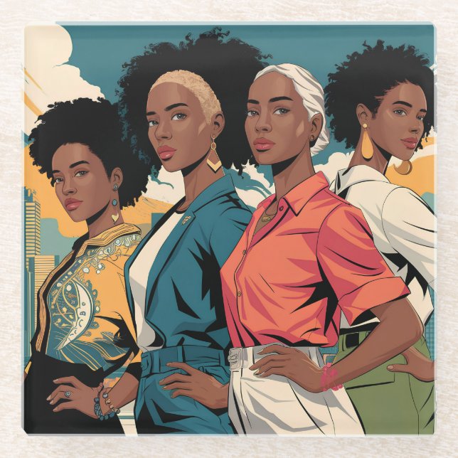 Empowered Women in Urban Fashion Glass Coaster (Front)