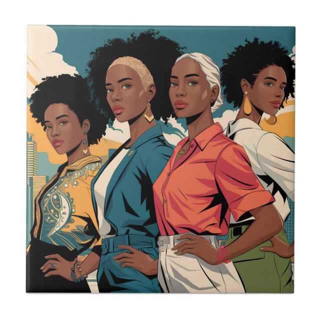 Empowered Women in Urban Fashion Tile (Front)