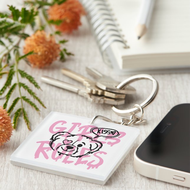 Empowering Women: GIRLS RULES Artwork Key Ring (Front Right)