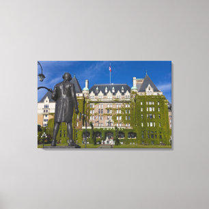Empress Hotel and statue of Captain James Cook, Canvas Print