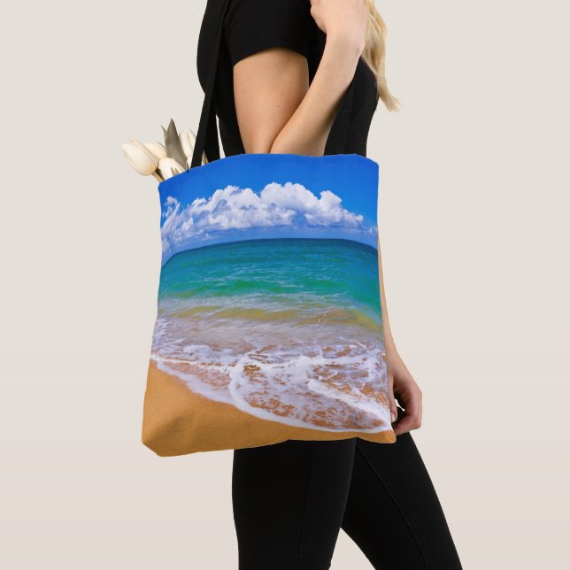 Empty Beach And Blue Waters Tote Bag (Close Up)