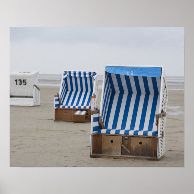 empty beach chairs on beach poster (Front)