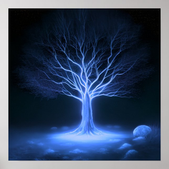 Empty Branches Glowing Tree - Dark Blue Poster (Front)