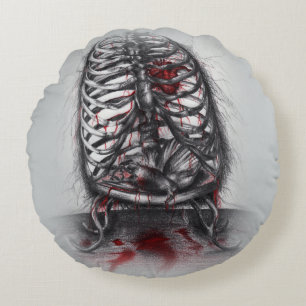 Empty Cage Anatomy Bird Heart Surreal Horror Art Round Cushion