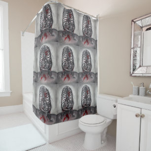 Empty Cage Anatomy Bird Heart Surreal Horror Art Shower Curtain