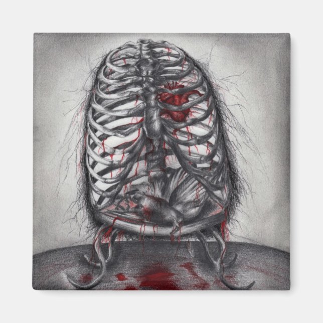 Empty Cage Anatomy Heart Surrealism Horror Art Magnet (Front)