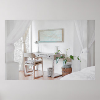 EMPTY DESK NEAR CURTAIN POSTER