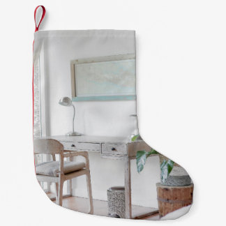 EMPTY DESK NEAR CURTAIN SMALL CHRISTMAS STOCKING