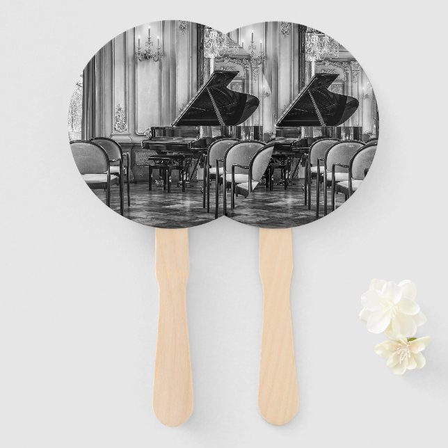 Empty Notes Black and White Music Photograph Hand Fan (Front and Back)