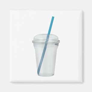 Empty plastic smoothie cup with a straw magnet