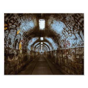 Empty Railroad Train Tunnel with Graffiti Photo Print