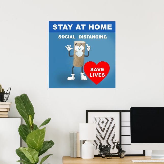 Empty Toilet Paper Roll with Safety First Message Poster (Home Office)