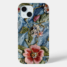 Emroidered Jewel Floral Denim Texture
