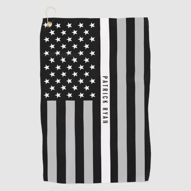 EMS EMT Thin White Line American Flag Monogram Golf Towel (Front)