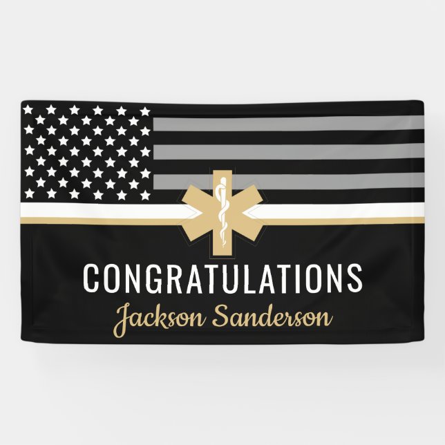 EMS First Responder Thin White Line EMT Retirement Banner (Horizontal)