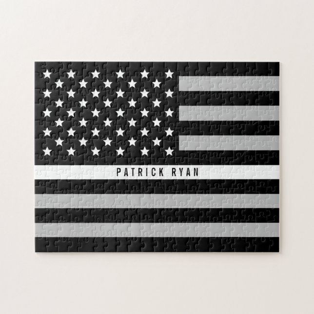 EMS Thin White Line American Flag Add Name Jigsaw Puzzle (Horizontal)