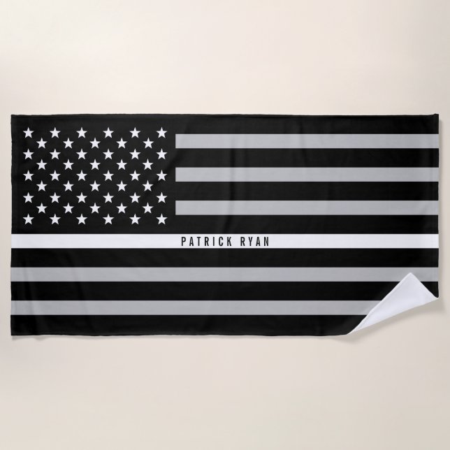 EMS Thin White Line American Flag Monogrammed Beach Towel (Front)