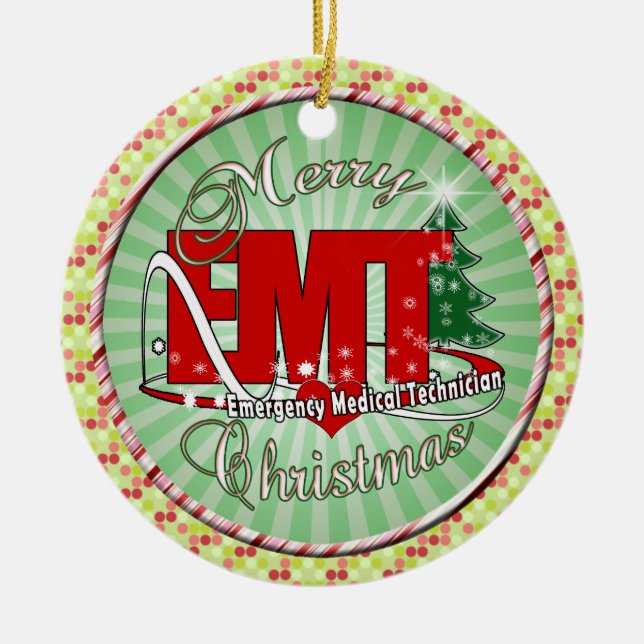 EMT Emergency Medical Technician CHRISTMAS Ceramic Tree Decoration (Front)