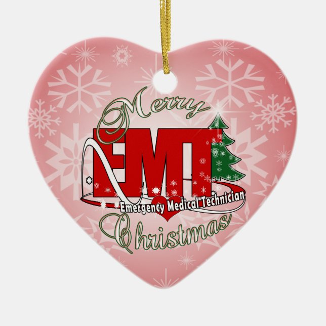 EMT Emergency Medical Technician CHRISTMAS Ceramic Tree Decoration (Front)
