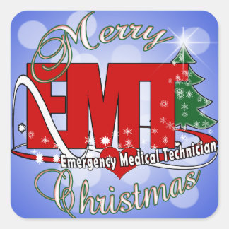 EMT Emergency Medical Technician CHRISTMAS Square Sticker