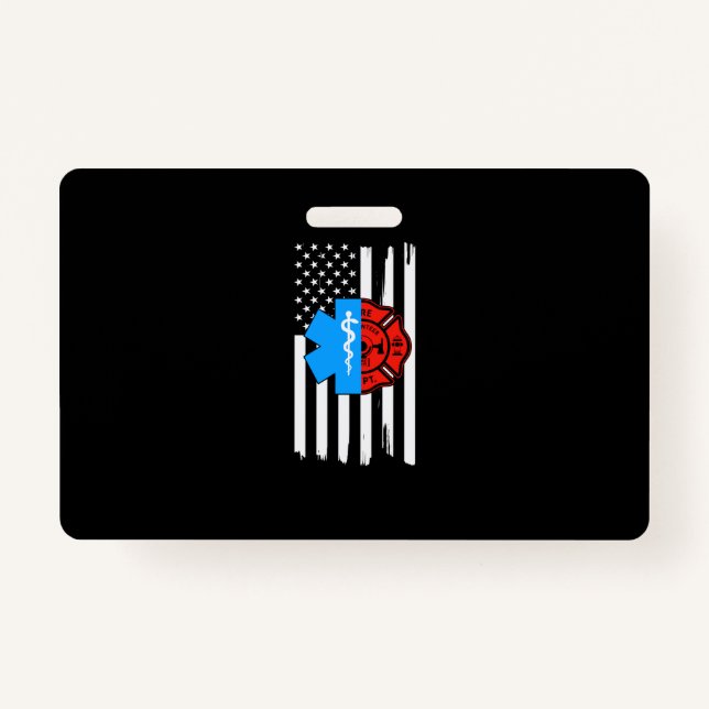 Emt Firefighter American Flag Distressed.Png ID Badge (Front)