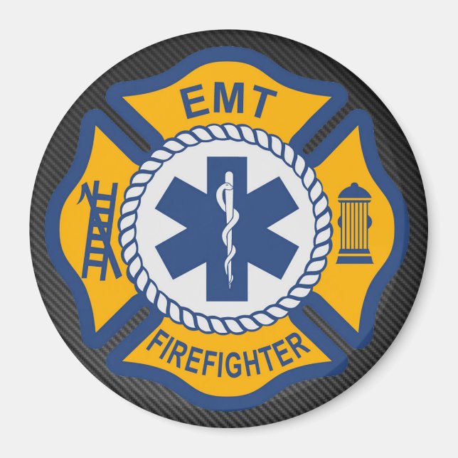 EMT Firefighter Round Magnet (Front)