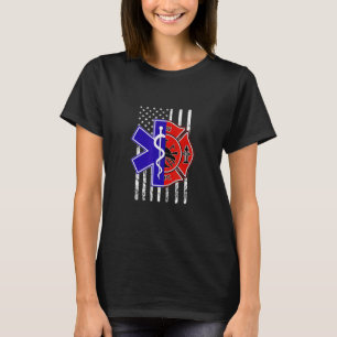 Emt Firefighter Two Sided Ems American Flag Firema T-Shirt